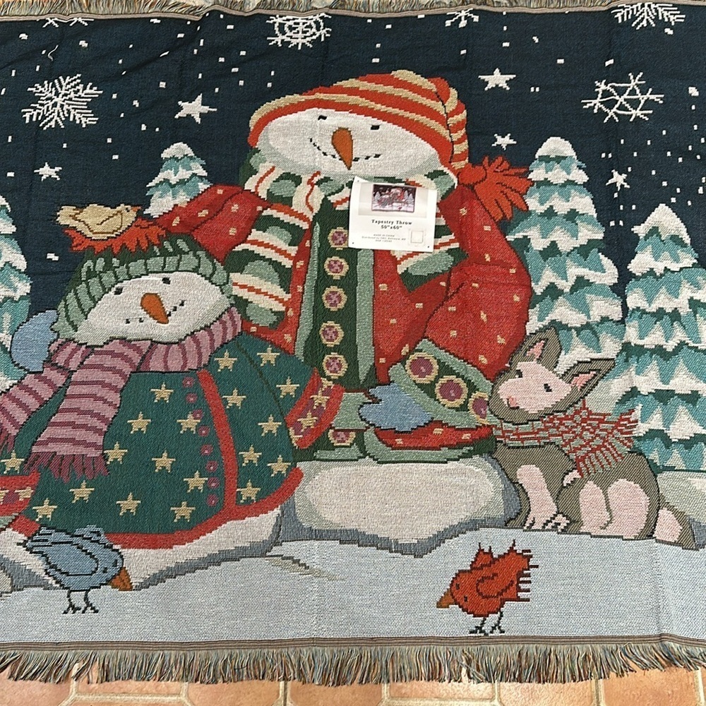 NWT Holiday Christmas Snowman Tapestry Blanket Throw 50 x 60